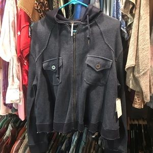 Free People: NWT navy zip up hooded jacket